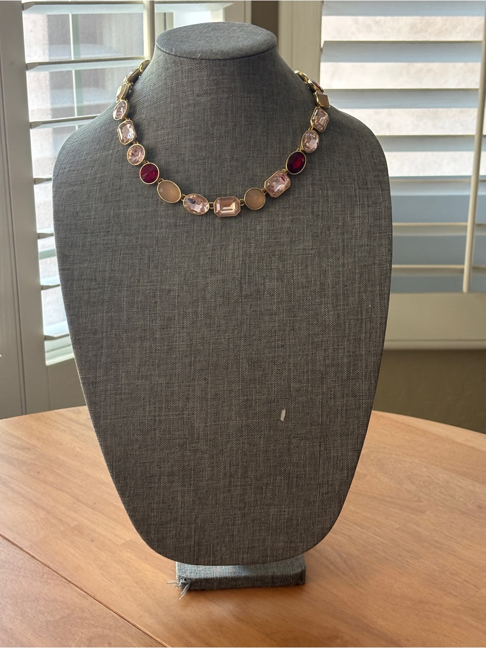 Talbots Bold Gold-Tone Pink and Ruby Glass Stone Choker Necklace